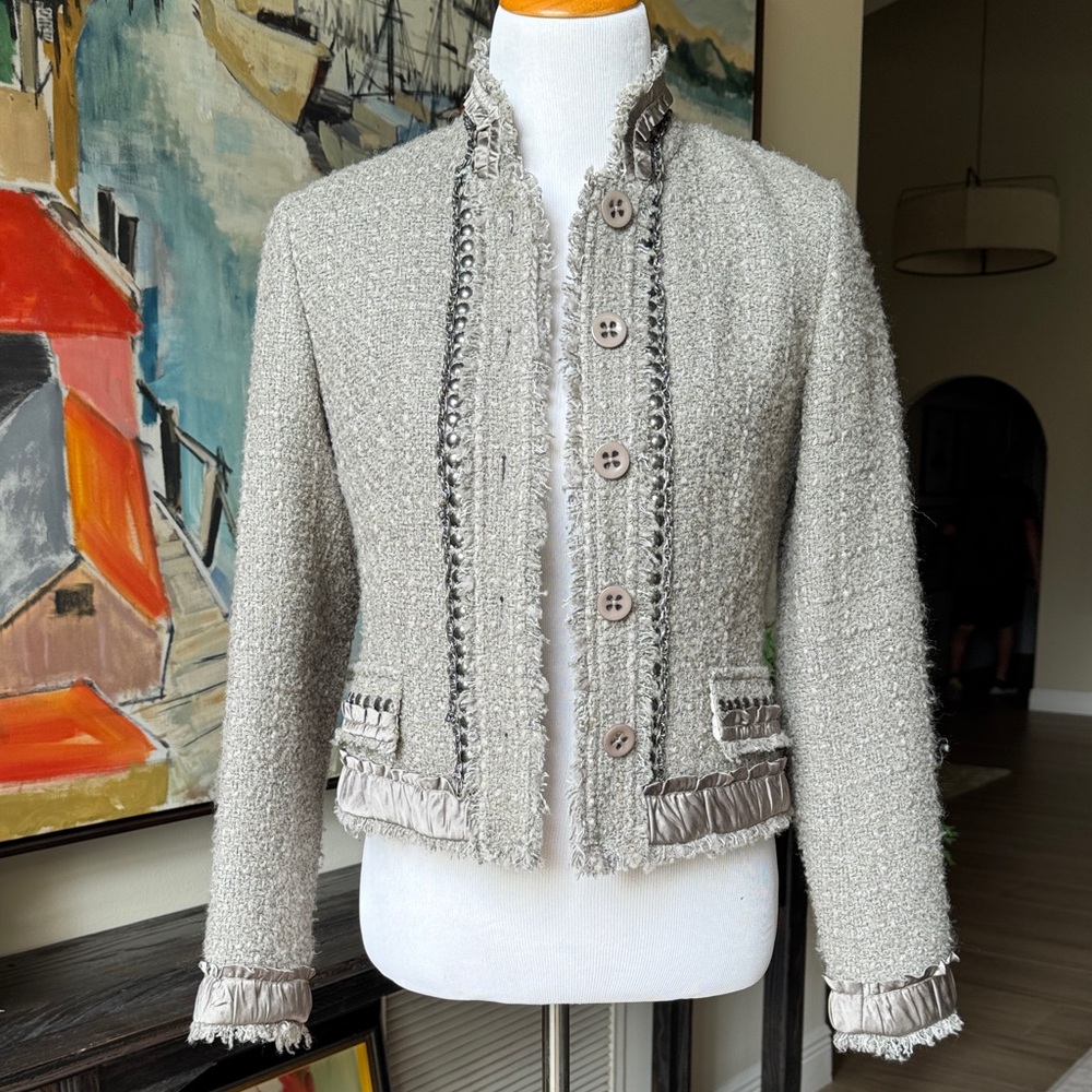Marc Aurel Chic  Gray Women's Blazer with Fringe Detail